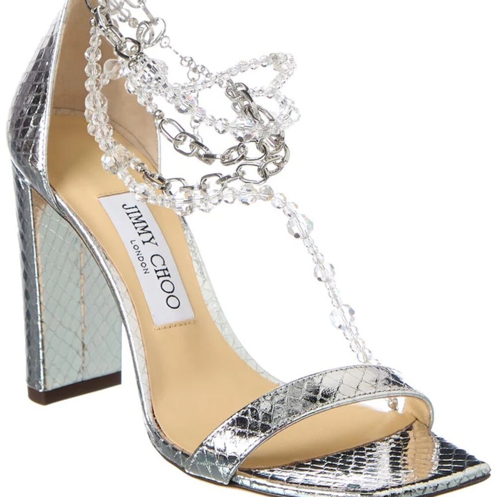 Jimmy Choo Neena Croc-Embossed Metallic Leather Embellished Sandal Brand New